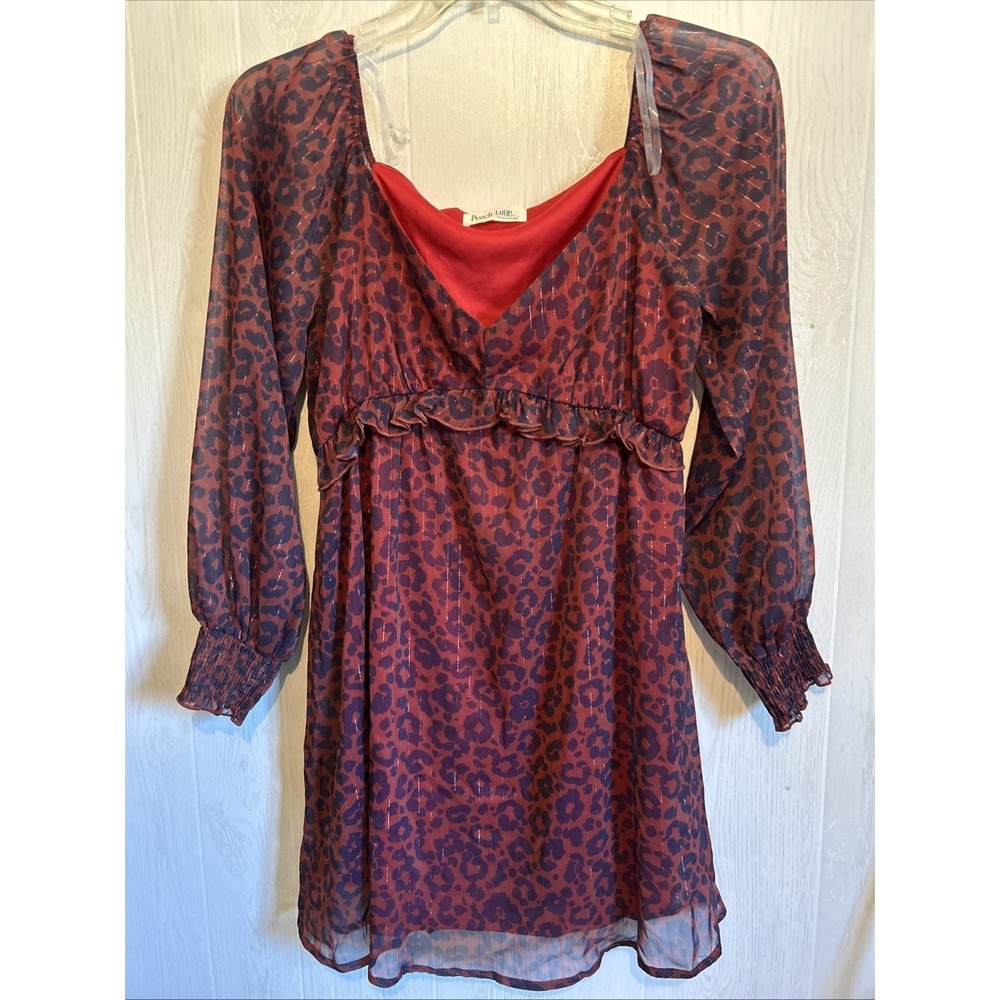 Peach Love Medium Burgundy Cheetah Print Empire Dress